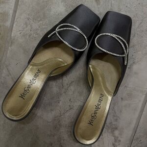 Vintage Yves Saint Laurent Rhinestone-Embellished Mules – Size 7.5